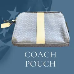 コーチ ポーチ COACH シグネチャー キャンバスレザー COACH ブルー