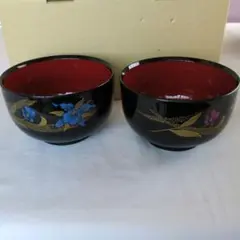 漆器 花模様 お椀 2個セット