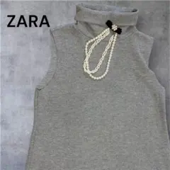 美品☆ZARA ノースリーブニット☆タートルネック☆グレー　Aライン