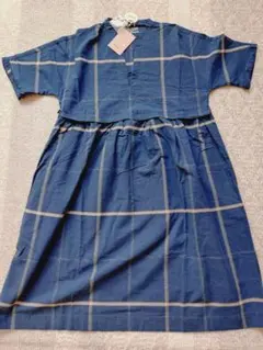 【新品未使用】インディゴチェックキーネックワンピース
