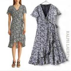 ラルフローレン／フローラルラップドレス カシュクールワンピース モノトーン花柄