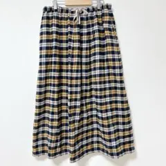 チェック柄ロングスカート 綿100% ゴムウエスト コットン M L フレア