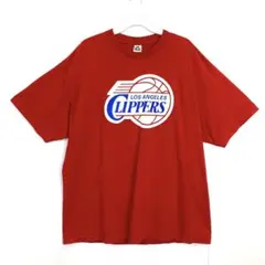 NBAロサンゼルス・クリッパーズバスケロゴプリントTシャツレッドヴィンテージ