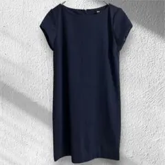 美品　ユニクロ　半袖ワンピース　上品　フォーマル　シンプル　ネイビー　M