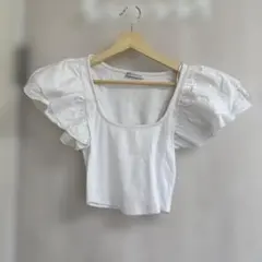 ZARA フリル袖 ホワイト Tシャツ Mサイズ