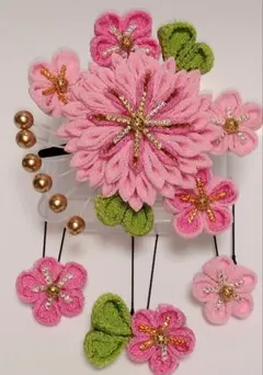 つまみ細工可愛い桜色髪飾り4点セット成人式前撮り、卒業式、袴