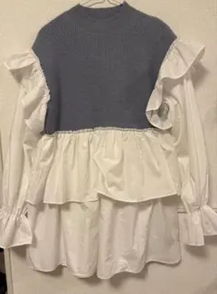 merry jenny フリルニットシャツコンビ