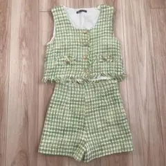 ZARA ツイード セットアップ グリーンS〜Mサイズ
