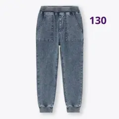 GU キッズ　インディゴカットソージョガーパンツ　130