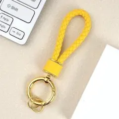 【R11】【ゴールドイエロー】キーリング キーホルダー 編込み プレゼント お揃