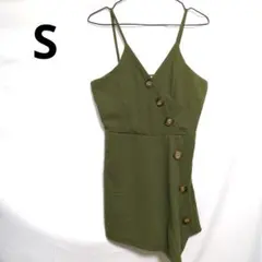 Sサイズ 肩ひも調節 サロペット オールインワン カーキ グリーン 海外