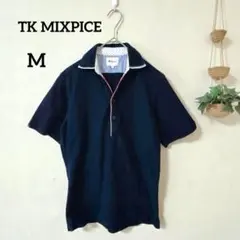 ティーケーミクスパイス ネイビー ポロシャツ M 2枚襟内側ドット カジュアル