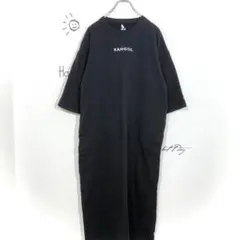 KANGOL with ViS Tシャツ ワンピース ロング丈 ロゴ刺繍 黒 F