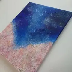 F3　手描き 原画 「幻桜５ 来臨」 匿名配送　テクスチャーアート 夜桜 風景画