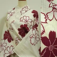 超美品　綿　浴衣　現代浴衣　着物　夏物　154裄64 綿紅梅　白　赤　楓 超美品 綿 浴衣 現代浴衣 着物 夏物 154裄64 綿紅梅 白 赤 楓 - メルカリ