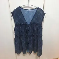 チェックVネックブラウス　チュニック