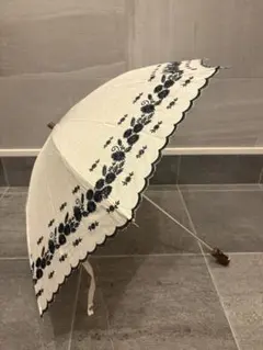 晴雨兼用長傘 日傘 紺と白のレース 近沢レース 資生堂ノベルティー新品