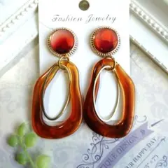 ブラウン アクリル フープピアス/イヤリング(ハンドメイド)