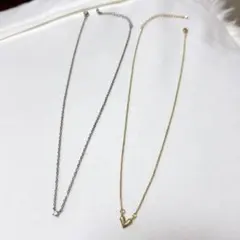 シルバー ゴールド ミニチャーム ネックレス2点セット《ストーン》《ハート》