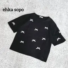 ehka sopo【F】Tシャツ ブラック リボン柄 春夏 コットン100%のサムネイル