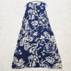 希少美品✨45R インディゴ染め アロハプリント 天竺ロングワンピース 刺繍 0 希少美品✨45R インディゴ染め アロハプリント 天竺ロングワンピース