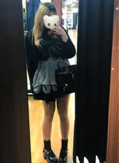 千鳥柄 リボン ベロア ワンピース♡平成♡LIZLISA♡TRALALA♡Y2k