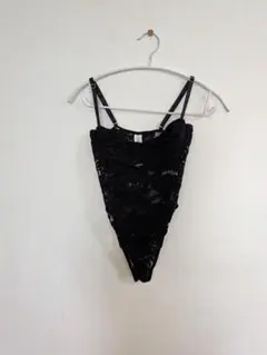 FOREVER 21 ブラック レース ボディスーツシアー黒色刺繍のサムネイル