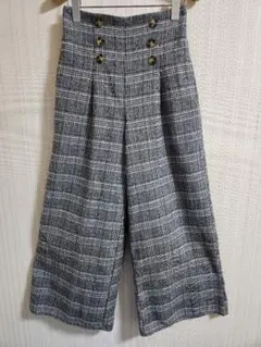 チェック柄 ガウチョパンツ ゴムウエスト