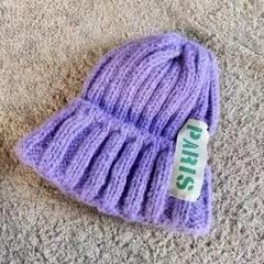 ニット帽/紫/ロゴタグ付き/キッズ/ガールズ