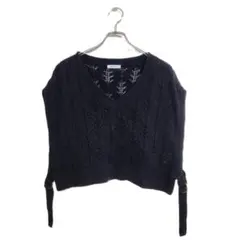 イング ニットベスト ブラック L サイドベルト 透かし編み カジュアル 上品