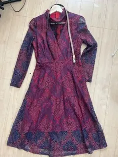 お呼ばれドレス 結婚式 パーティードレス 二次会　長袖 ワインレッド 発表会 M