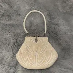 ビーズ刺繍パーティーバッグ ベージュ　アンティーク