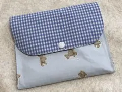 (値下げ)母子手帳ケース 青いギンガムチェック クマ柄