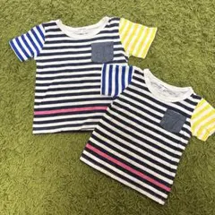 グローバルワーク　半袖Tシャツ　トップス　ボーダー　男の子　お揃い　S L 夏
