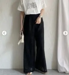 シーズクローゼット セミワイドブロックレースロングパンツ M レース パンツ 黒