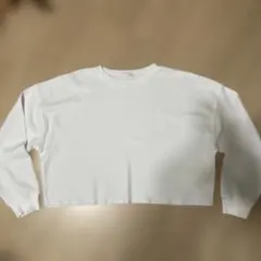 ホワイト ワッフル生地　長袖トップス　M