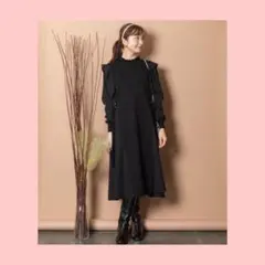 minyu ミニュウ フリルシフォン×ニット ドッキングニットワンピース