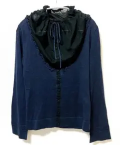 boussole 黒・紺バイカラーカーディガン レース リネン コットン F