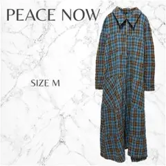 ピースナウ チェック柄 大人カジュアル フレア ロング丈 シャツワンピース M