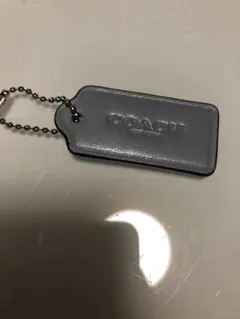 ◆637◆COACH グレー レザー タグ型チャーム