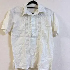 【M】刺繍入りホワイト半袖シャツ レディース トップス ブラウス 白色