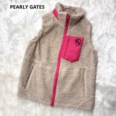 PEARLY GATES ボア ベスト ロゴ ベージュ ピンク レディースのサムネイル