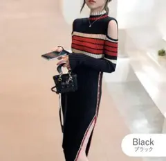 韓国ワンピース ニットワンピース 黒ワンピース