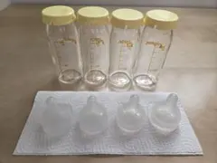 ガラス製哺乳瓶4本セット　産院用100㎖乳首セット（①）