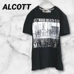 【ALCOTT】グラフィックプリント 半袖Tシャツ S ブラック コットン混