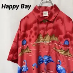 N-5521 Happy Bay アロハシャツ フラミンゴ柄 島 テリボイル L
