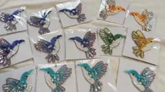 ビーズ刺繍ワッペン 複数セット 14枚 鳥 バード インド ハンドメイド