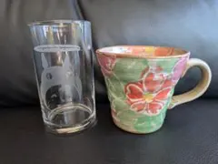 花柄 陶器 マグカップ&グラス 手描き風