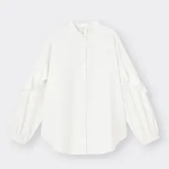 ラッフルスリーブブラウス 白 長袖 レディースM ジーユー フリルブラウス