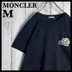 6238【美品・QR確認済】モンクレール☆ダブルワッペンロゴTシャツ ネイビー